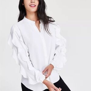 Bar III White Ruffled Long Sleeve Blouse Size M
